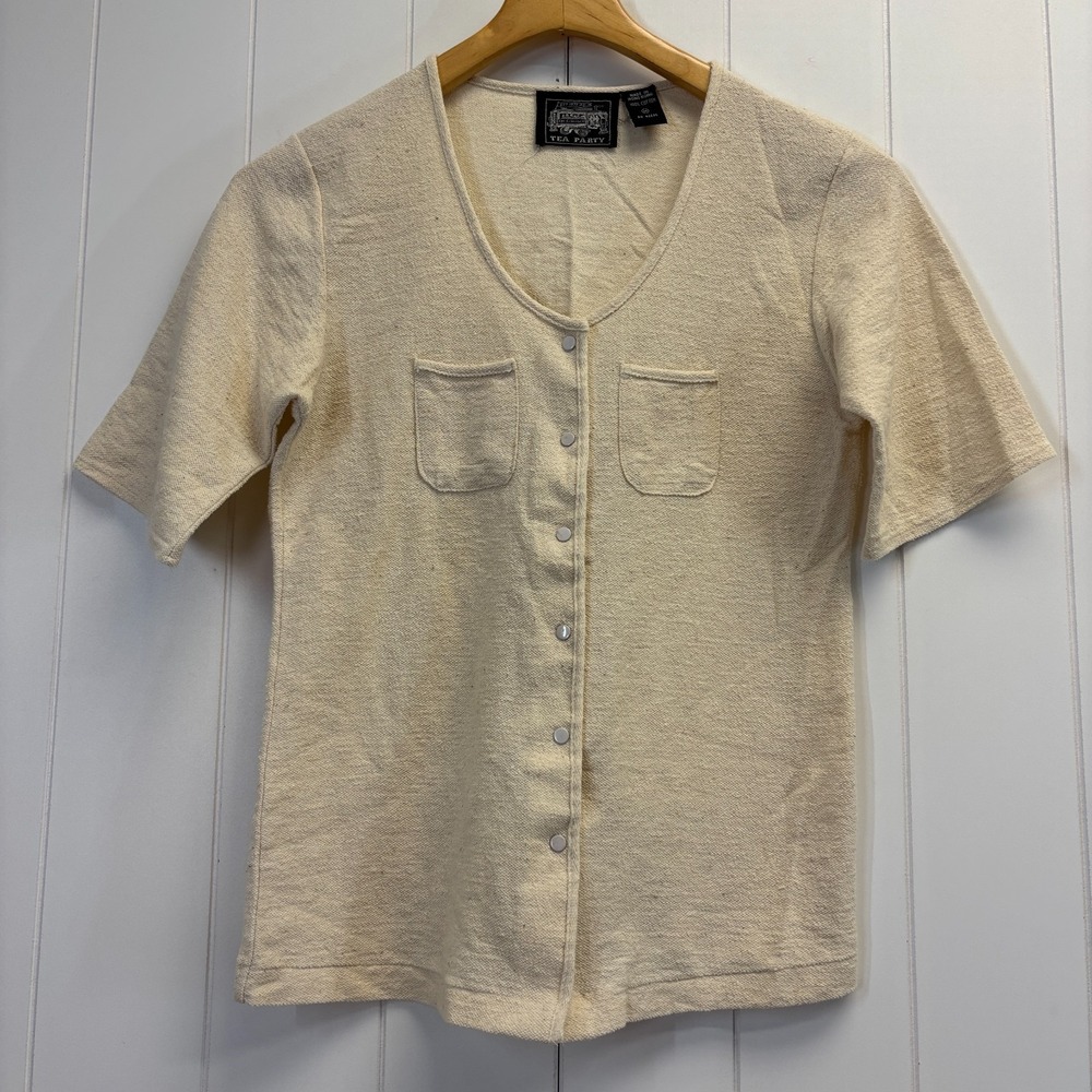 Vintage Tea Party San Francisco Scandi Button Down Top Women Size M Minimalist